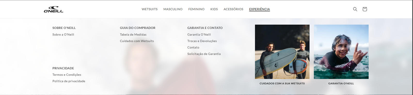 Mega menu aberto